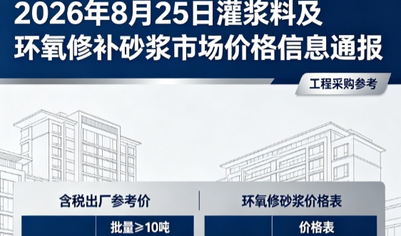 河津2026年8月25日灌浆料及环氧修补砂浆市场价格信息通报